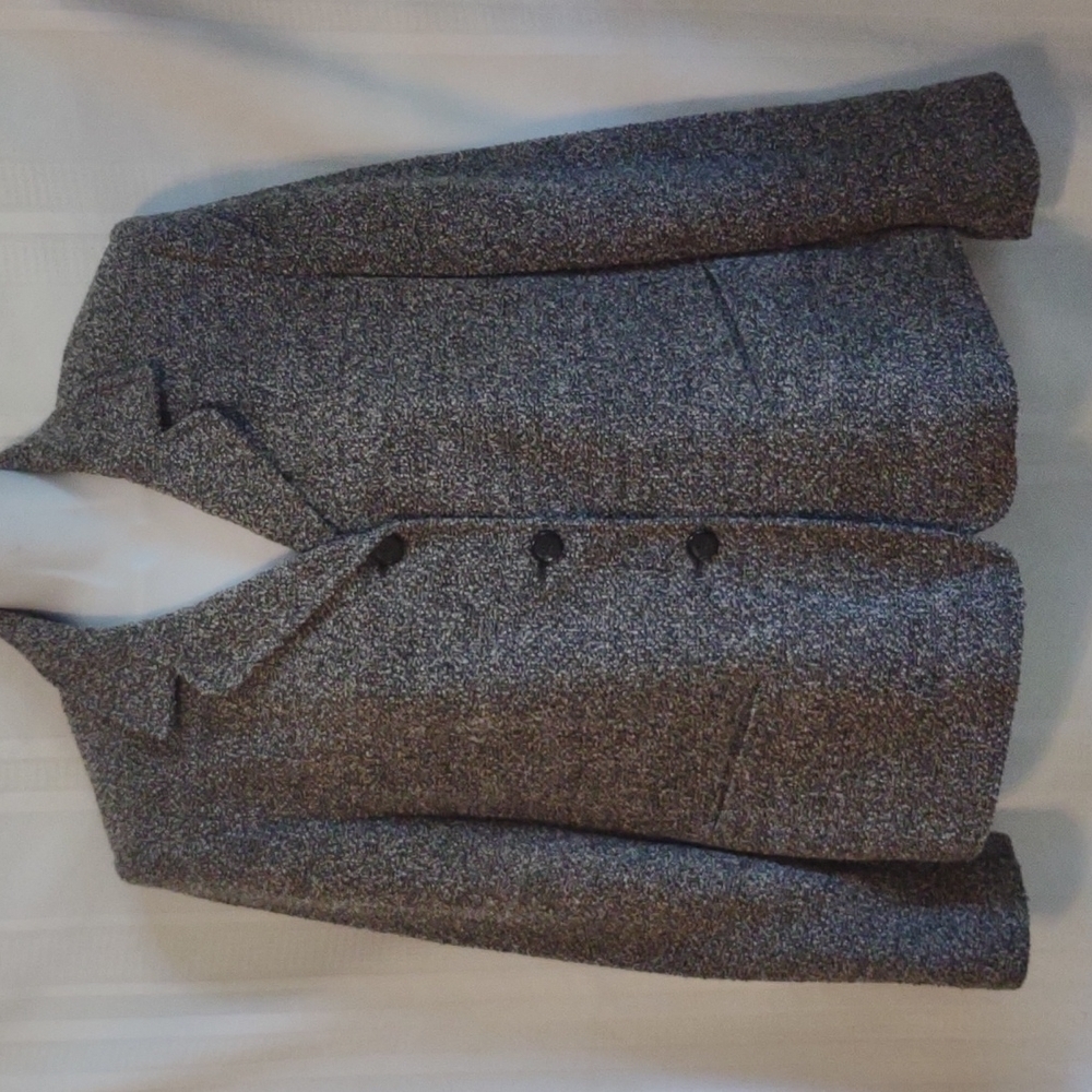 Women's short vintage Blazer jacket Gray Tweed button down